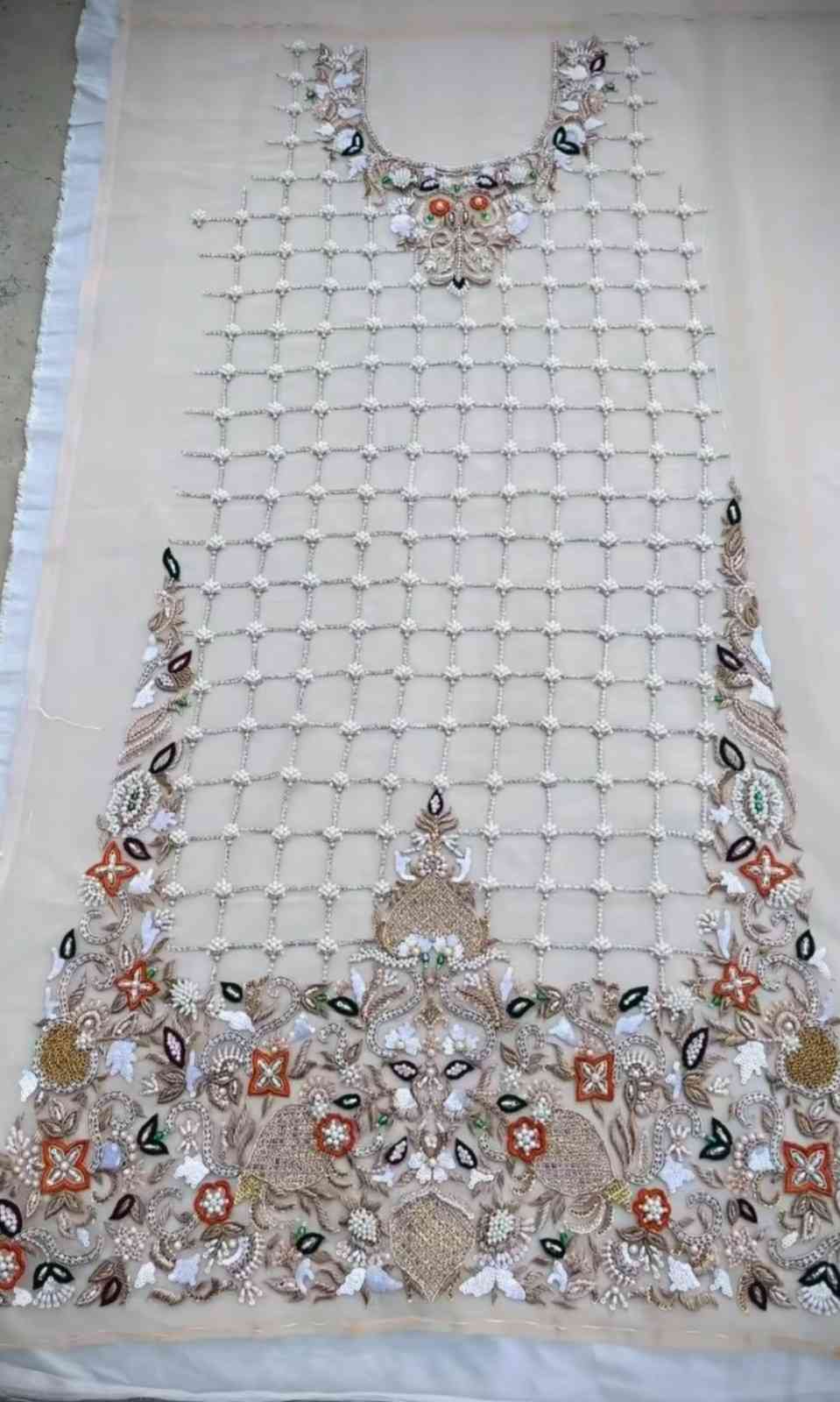 Ivory Pearl Grid Zardozi