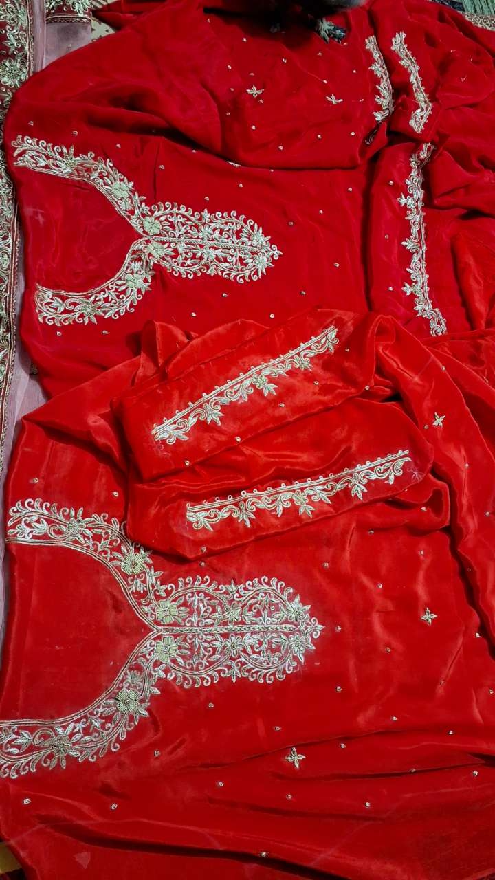 Red Zardozi Silk Saree